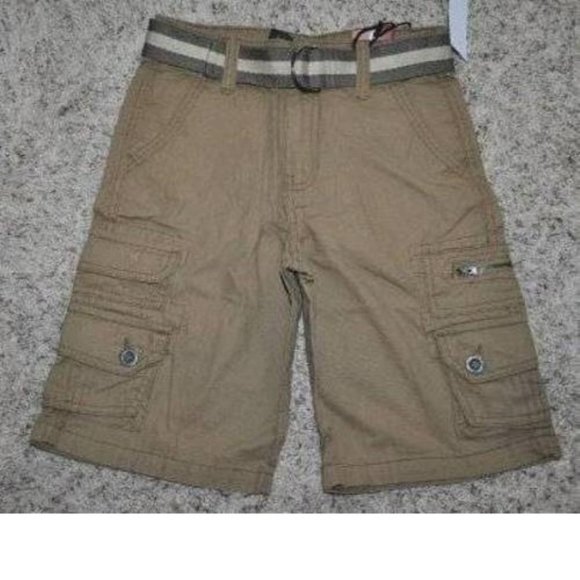 *Cargo Shorts Adjustable Waist sz 10 Plugg Trekker Brown Belted 8 Pockets Boys - Picture 2 of 6